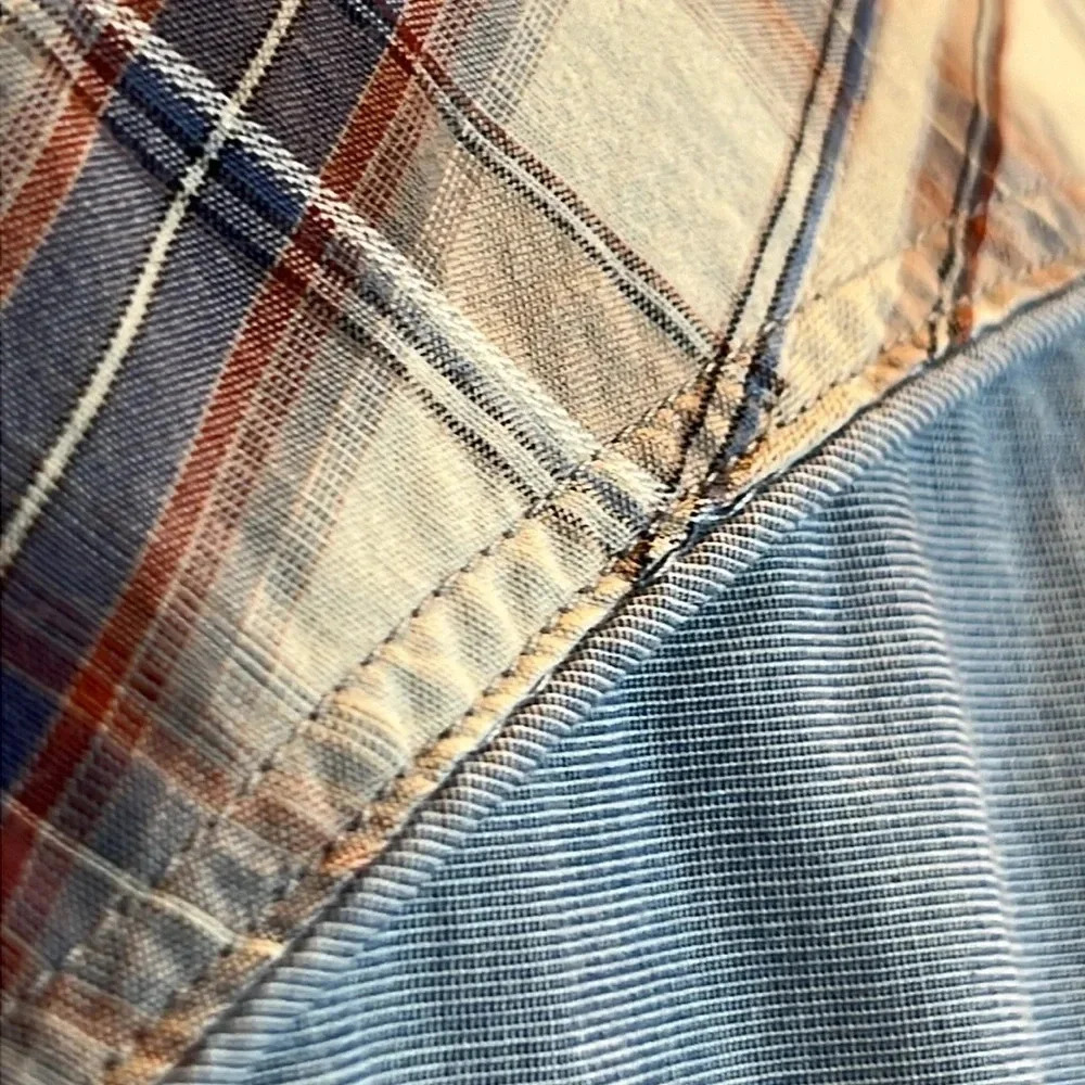 7 For All Mankind Shirt Western‎ Chambray Plaid - Picture 8 of 10